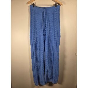PJ Salvage Womens Blue Cable Knit Lounge Pants Wide Leg Drawstring Pajamas S